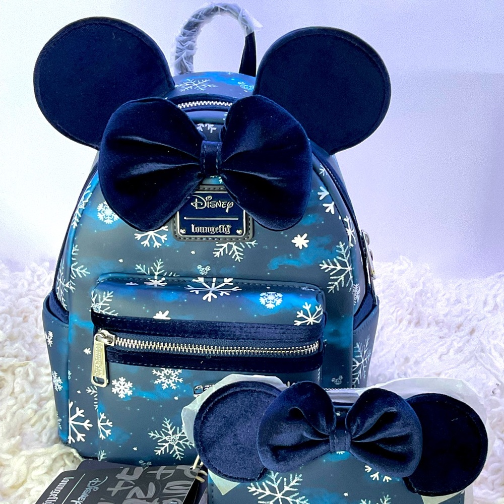 Loungefly Disney Snowflake Minnie Mouse Ears Mini Backpack & Wallet